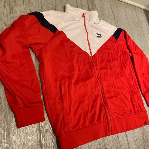 PUMA MCS 87 Track Jacket Mens 2XL Red White Black Full Zip Soccer Retro - Picture 4 of 7
